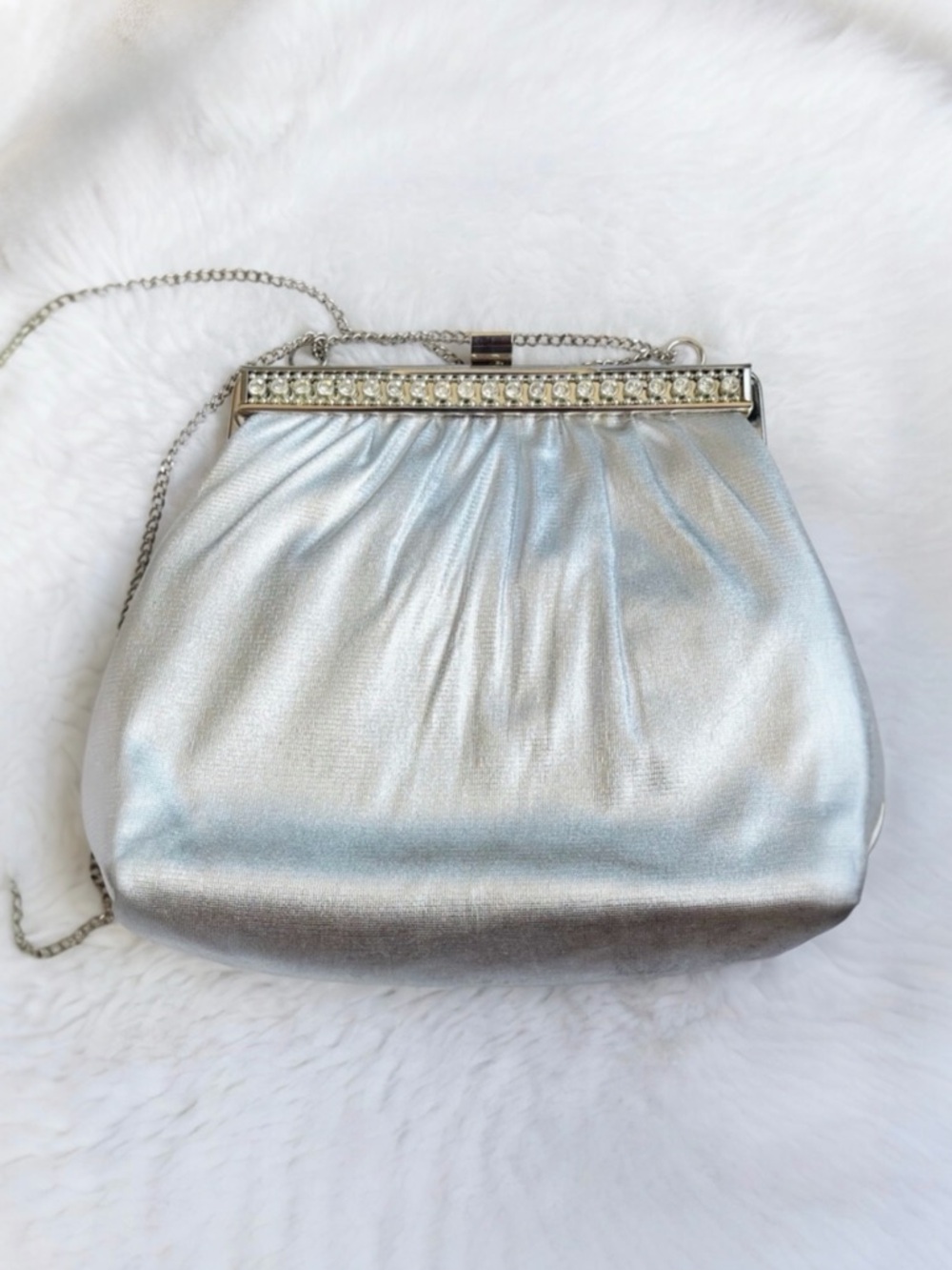 HL usa Vintage Silver Evining Bag with‎ Rhinestone